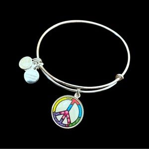 BRITTO Art Collection Alex and Ani Peace Sign Bracelet. Silver + Colorful Charm
